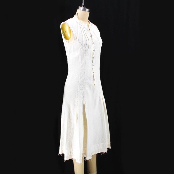 Gary Graham Sleeveless Dress 2006 Button Up Midi Pleated Vintage Cut High Neck S - Picture 3 of 16